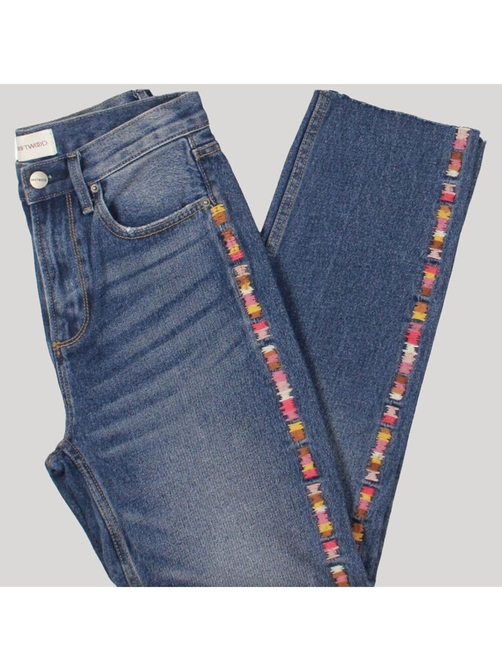 Driftwood Royce Straight Crop Jeans in Kaleidoscope Embroidery Size 26 Boho EUC - Picture 2 of 16